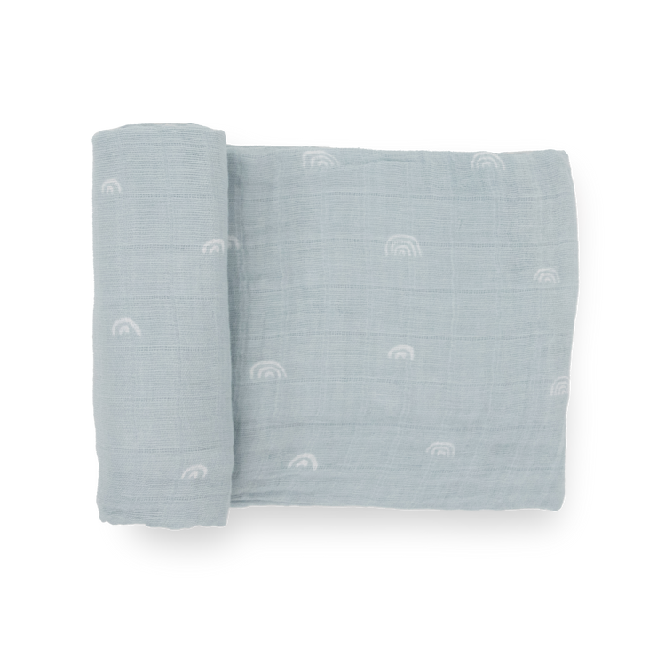 Cotton Muslin Swaddle Single - Blue Rainbow