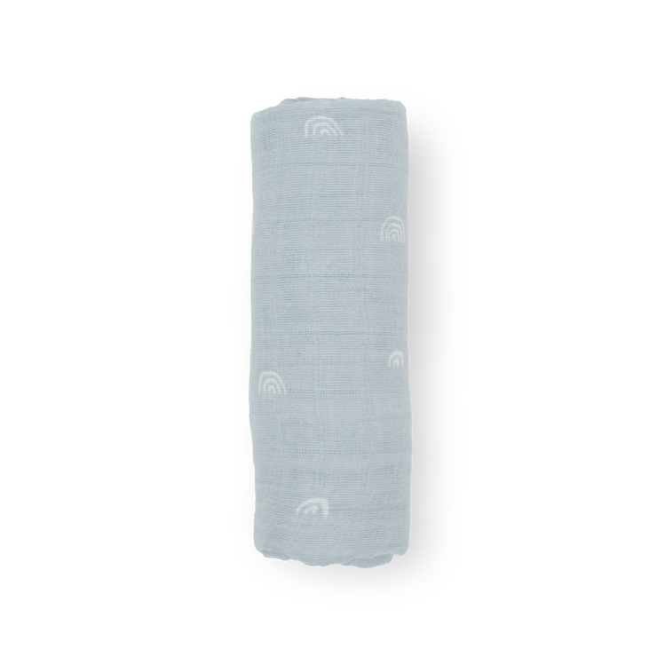 Cotton Muslin Swaddle Single - Blue Rainbow