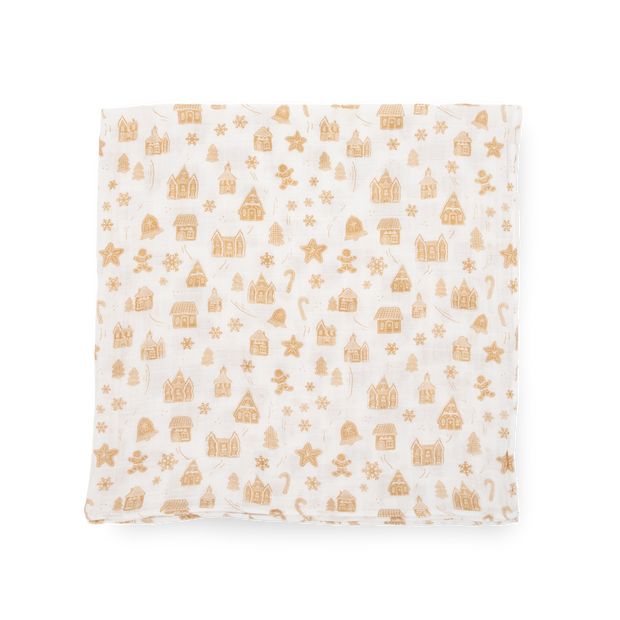 Cotton Muslin Swaddle Single - Gingerbread Village