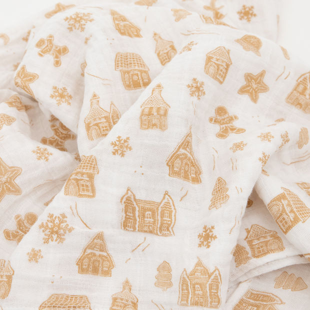 Cotton Muslin Swaddle Single - Gingerbread Village