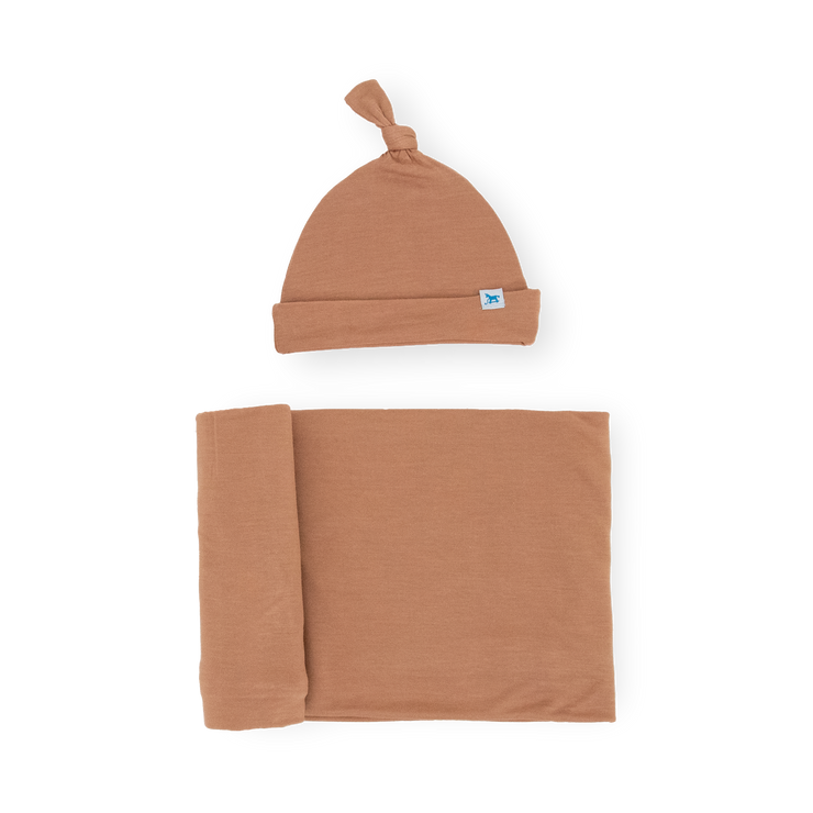 Stretch Knit Swaddle and Hat Set - Terracotta