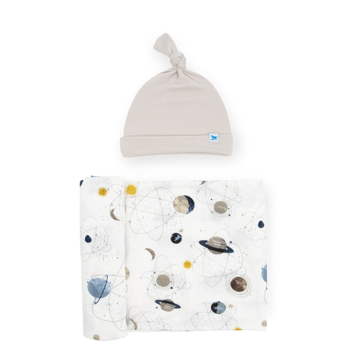 Stretch Knit Swaddle and Hat Set - Planets