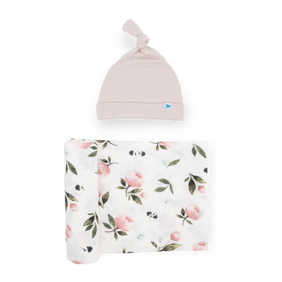 Stretch Knit Swaddle and Hat Set - Watercolor Rose