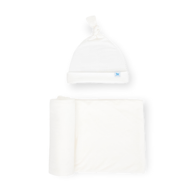 Stretch Knit Swaddle and Hat Set - White