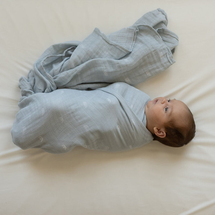 Cotton Muslin Swaddle Single - Blue Rainbow