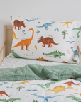 Cotton Muslin Toddler Bedding 3 Piece Set - Dino Names