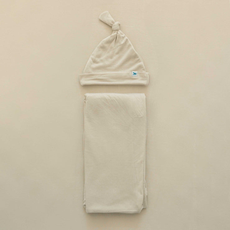 Stretch Knit Swaddle and Hat Set - Pebble