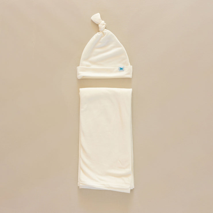 Stretch Knit Swaddle and Hat Set - White