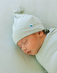 Stretch Knit Swaddle and Hat Set - Frost Green