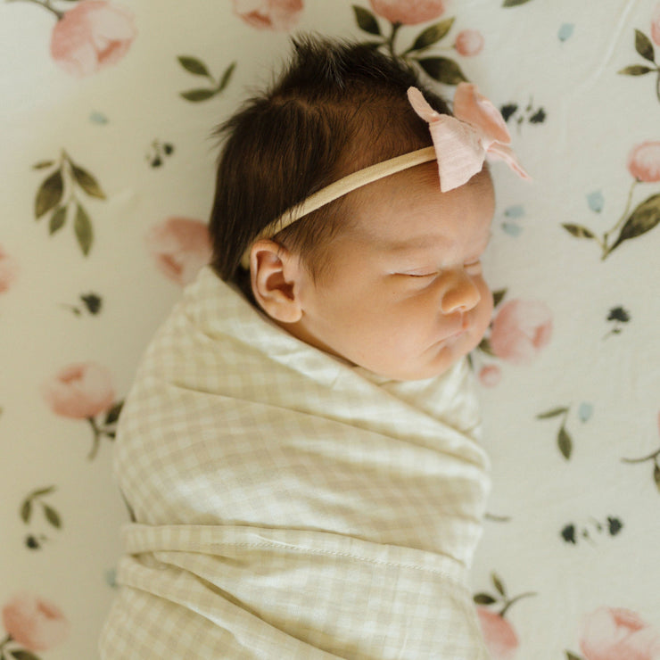 Stretch Knit Swaddle Blanket - Tan Gingham