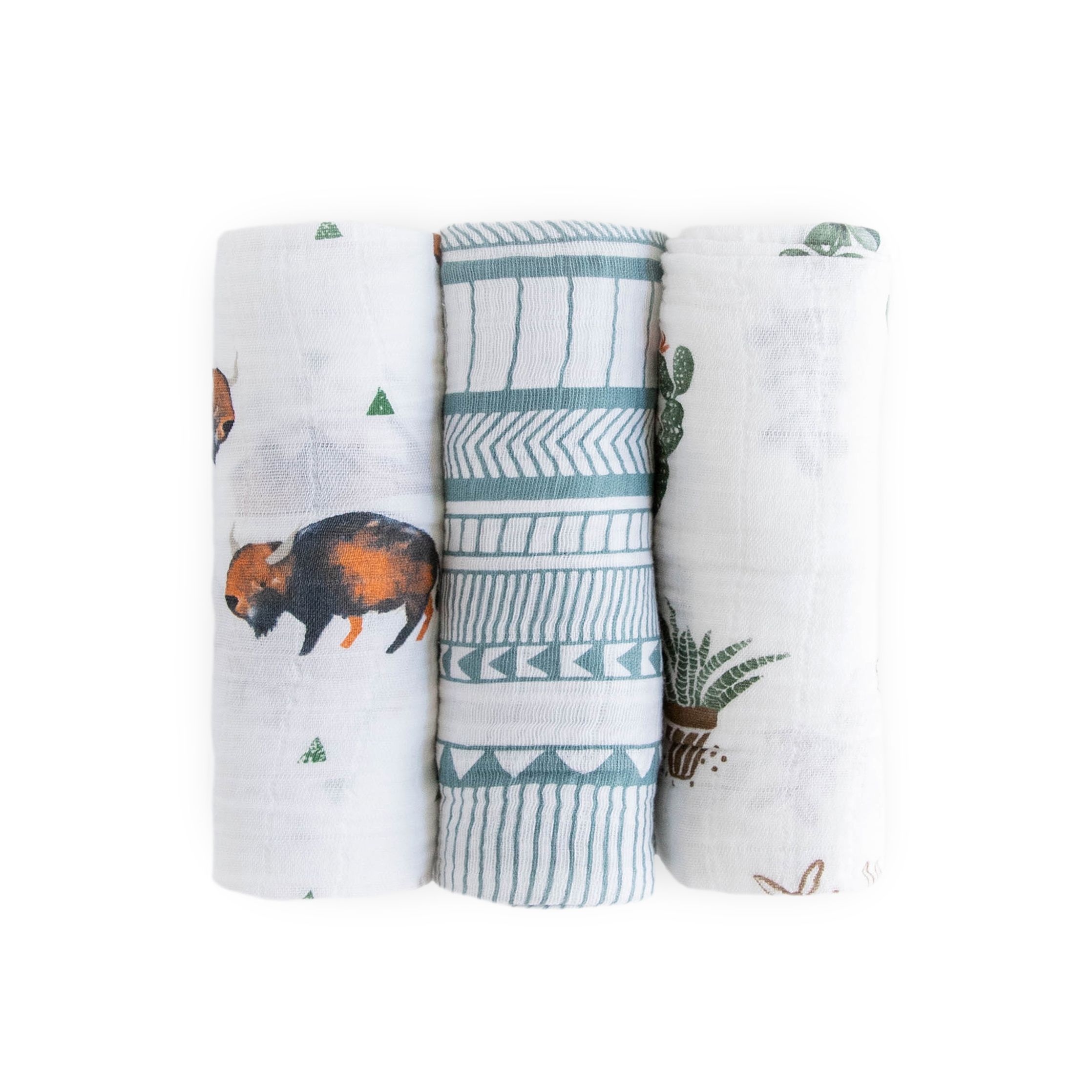 Cotton Muslin Swaddle Blanket 3 Pack - Bison