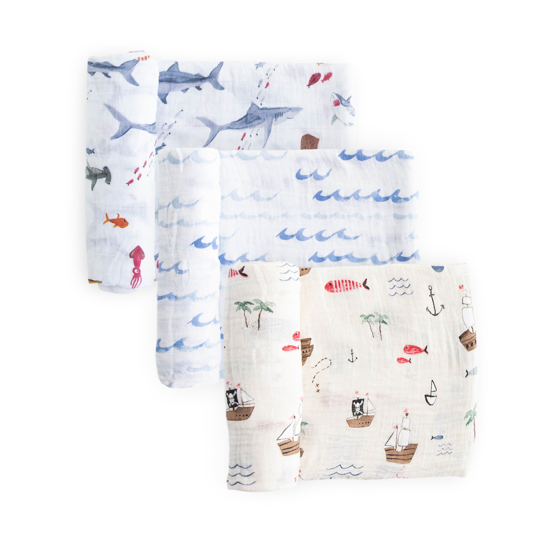 Cotton Muslin Swaddle Blanket 3 Pack - Shark 2