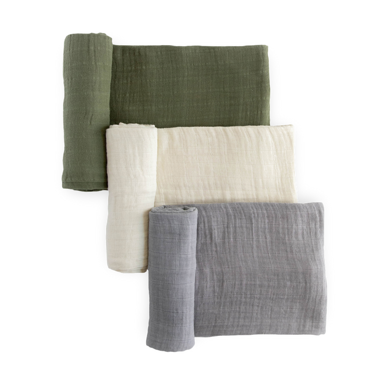 Cotton Muslin Swaddle Blanket 3 Pack - Fern