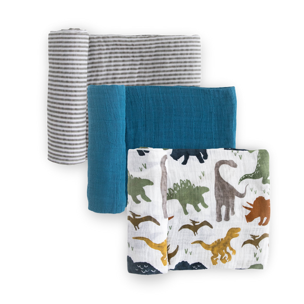 Cotton Muslin Swaddle Blanket 3 Pack - Dino Friends 2