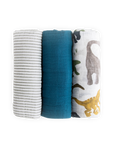 Cotton Muslin Swaddle Blanket 3 Pack - Dino Friends 2