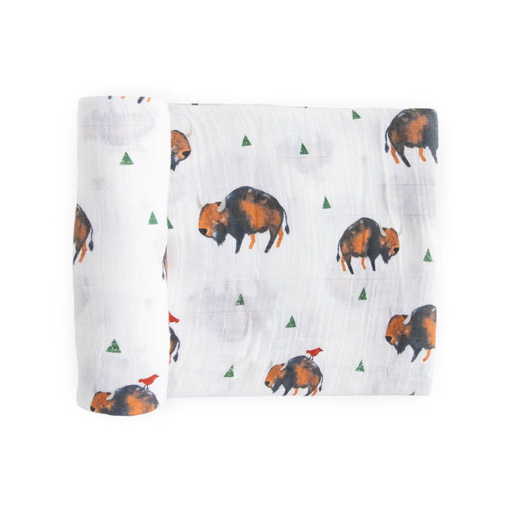 Cotton Muslin Swaddle Blanket - Bison