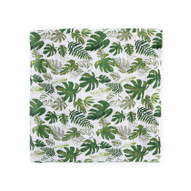 Cotton Muslin Swaddle Blanket - Tropical Leaf