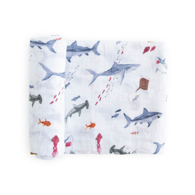 Cotton Muslin Swaddle Blanket - Shark