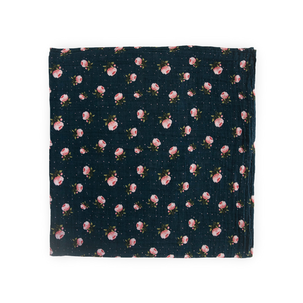 Cotton Muslin Swaddle Blanket - Midnight Rose