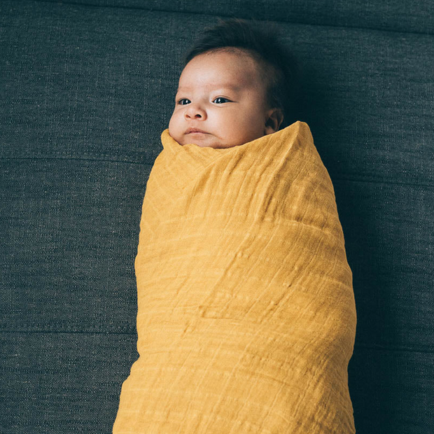 Cotton Muslin Swaddle Blanket - Mustard