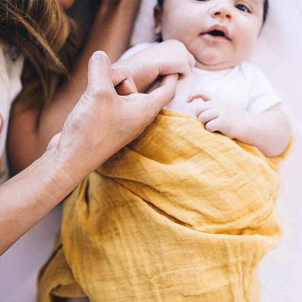 Cotton Muslin Swaddle Blanket - Mustard