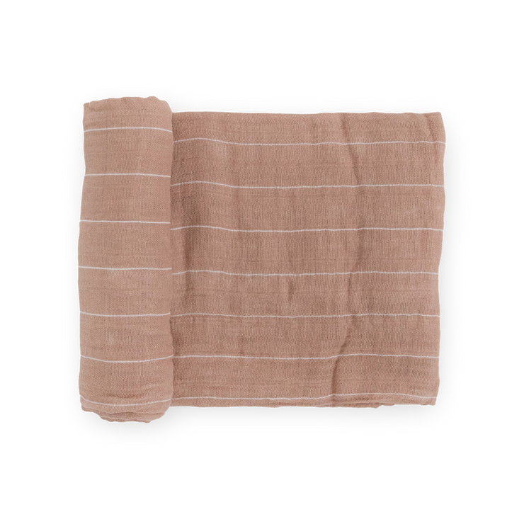 Cotton Muslin Swaddle Blanket - Mauve Stripe