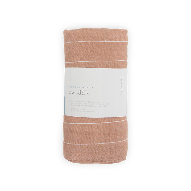 Cotton Muslin Swaddle Blanket - Mauve Stripe