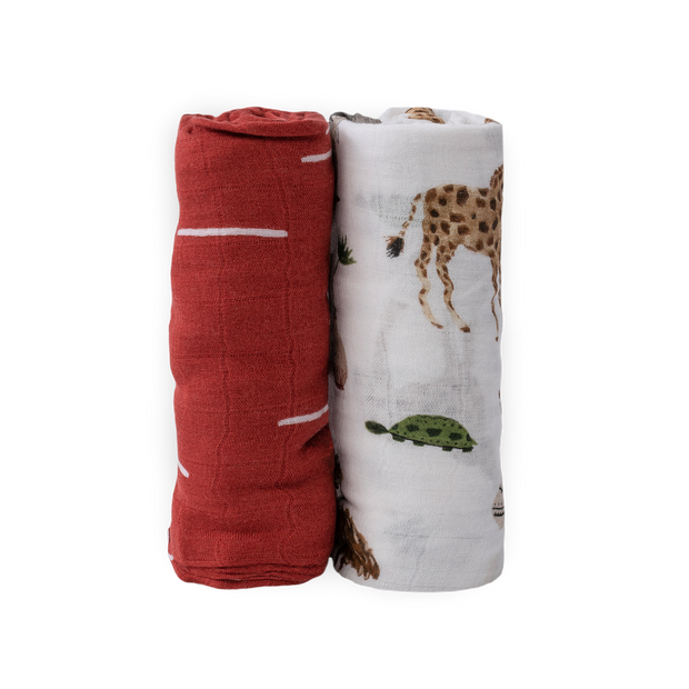 Deluxe Muslin Swaddle Blanket 2 Pack - Safari Social