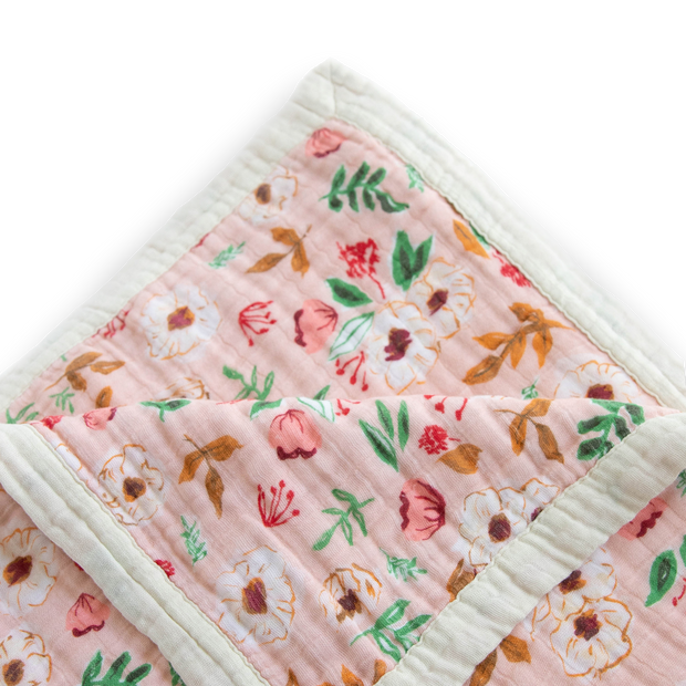 Cotton Muslin Quilted Throw - Vintage Floral