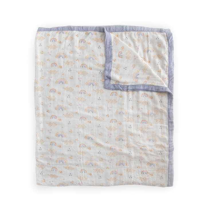 Deluxe Muslin Quilted Throw - Rainbows & Raindrops