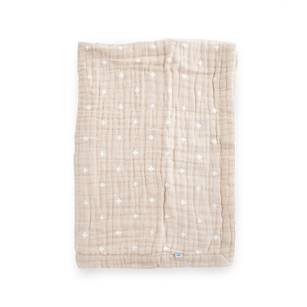 Cotton Muslin Baby Quilt - Taupe Cross