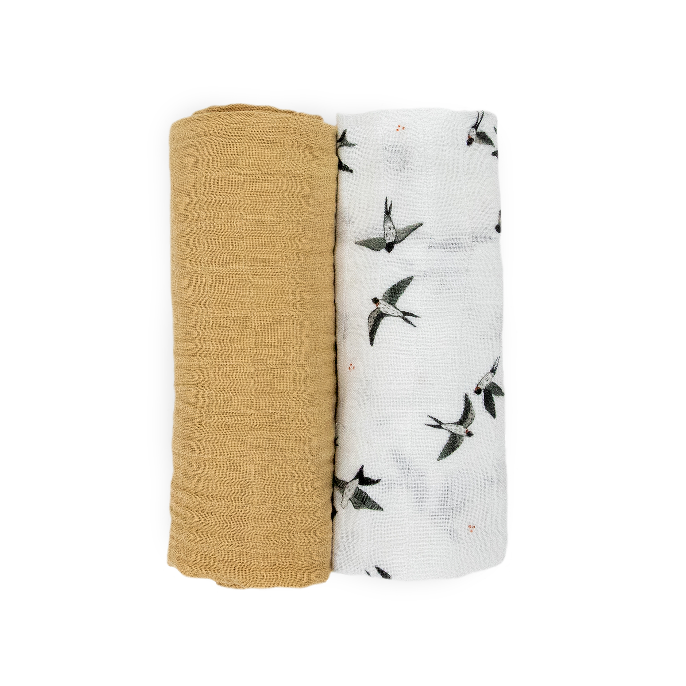 Organic Cotton Muslin Swaddle Blanket 2 Pack - Swallows
