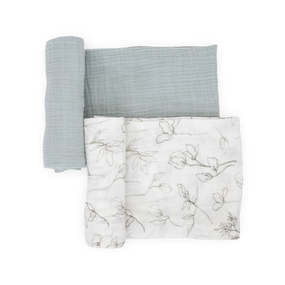 Organic Cotton Muslin Swaddle Blanket 2 Pack - Pencil Floral