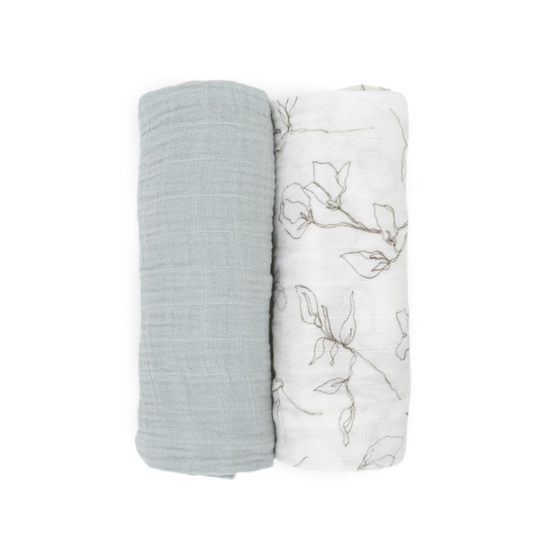 Organic Cotton Muslin Swaddle Blanket 2 Pack - Pencil Floral