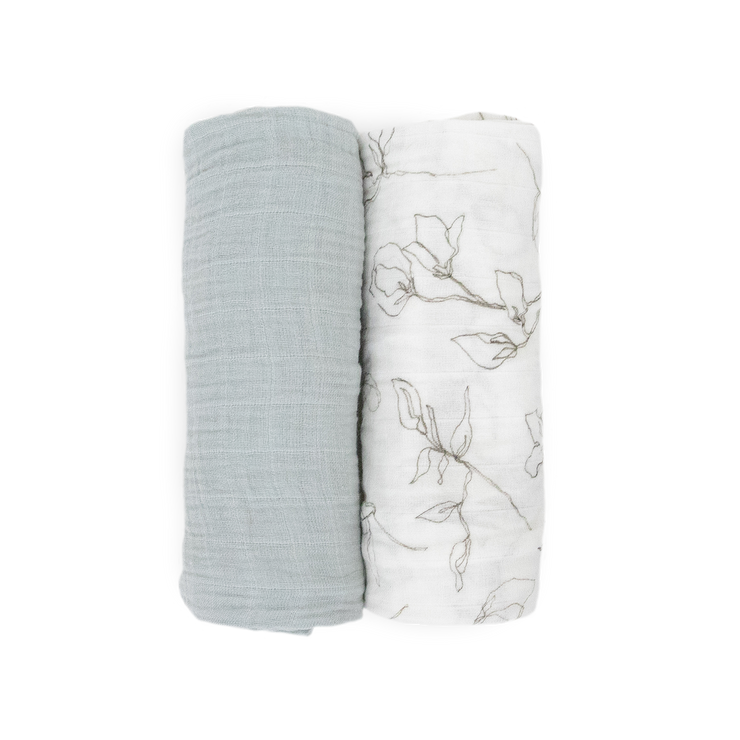 Organic Cotton Muslin Swaddle Blanket 2 Pack - Pencil Floral