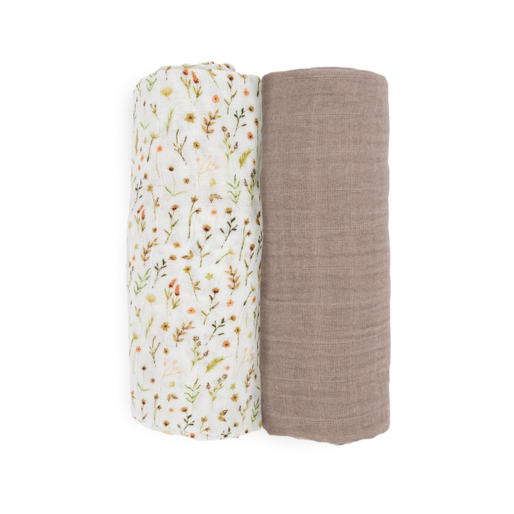 Organic Cotton Muslin Swaddle Blanket 2 Pack - Floral Field