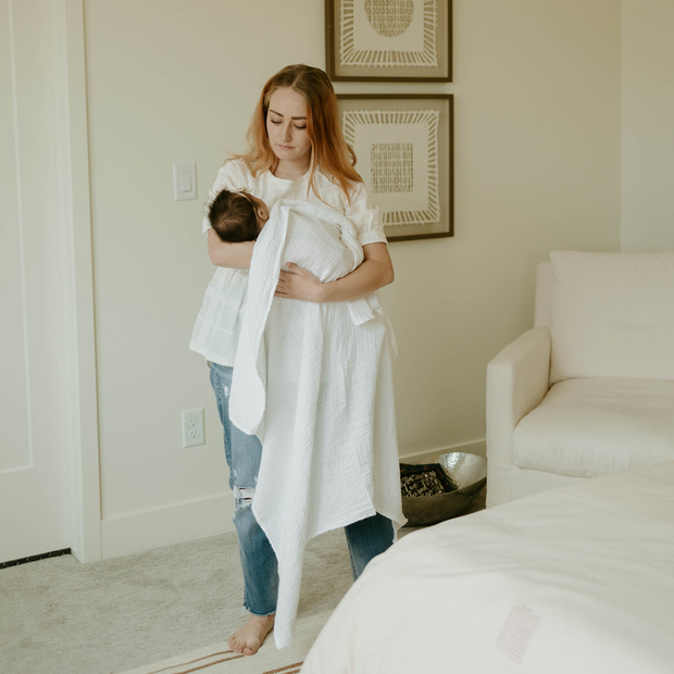 Organic Cotton Muslin Swaddle Blanket - White