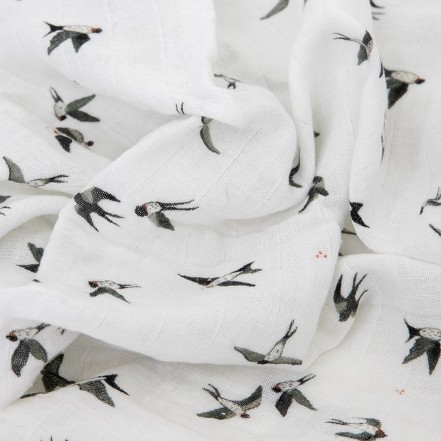 Organic Cotton Muslin Swaddle Blanket - Swallows