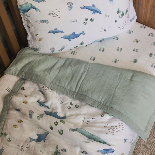 Cotton Muslin Toddler Comforter - Whales