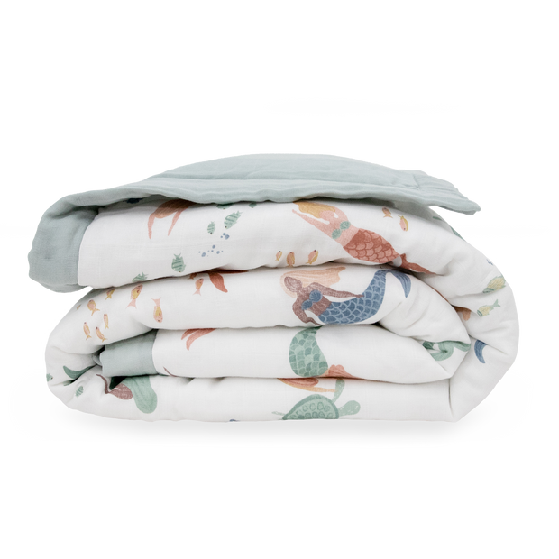 Cotton Muslin Toddler Comforter - Mermaid Party