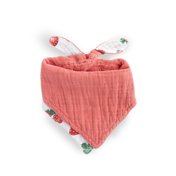 Cotton Muslin Reversible Bandana Bib - Strawberry Patch