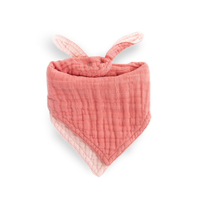 Cotton Muslin Reversible Bandana Bib - Rose Petal
