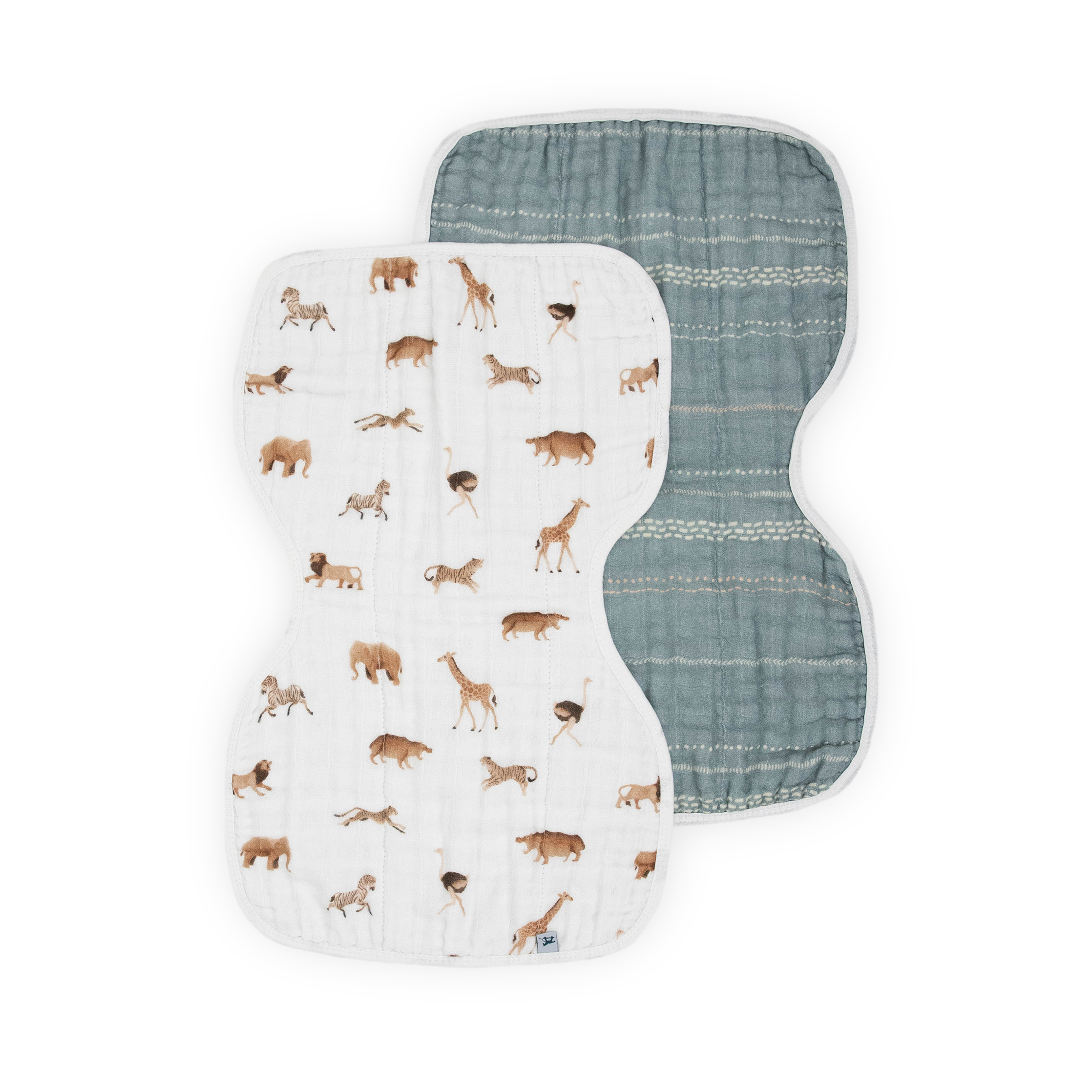 Organic Cotton Muslin Burp Cloth 2 Pack - Animal Crackers + Stillwater Stitch