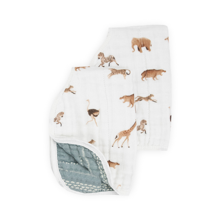 Organic Cotton Muslin Burp Cloth 2 Pack - Animal Crackers + Stillwater Stitch