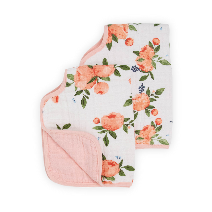 Cotton Muslin Burp Cloth 2 Pack - Watercolor Roses