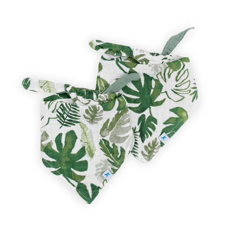 Cotton Muslin Reversible Bandana Bib 2 Pack - Tropical Leaf