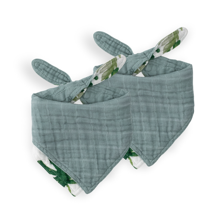 Cotton Muslin Reversible Bandana Bib 2 Pack - Tropical Leaf
