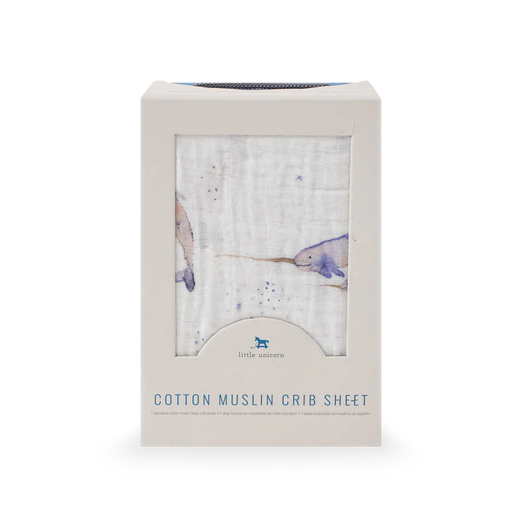 Cotton Muslin Crib Sheet - Narwhal