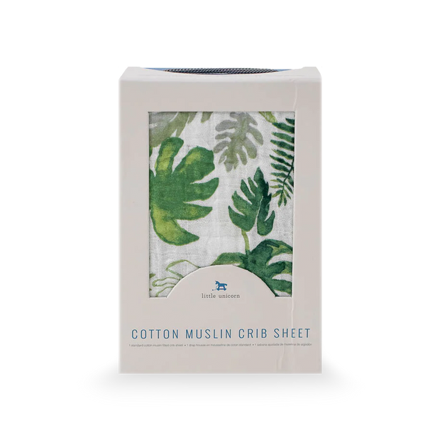 Cotton Muslin Crib Sheet - Tropical Leaf