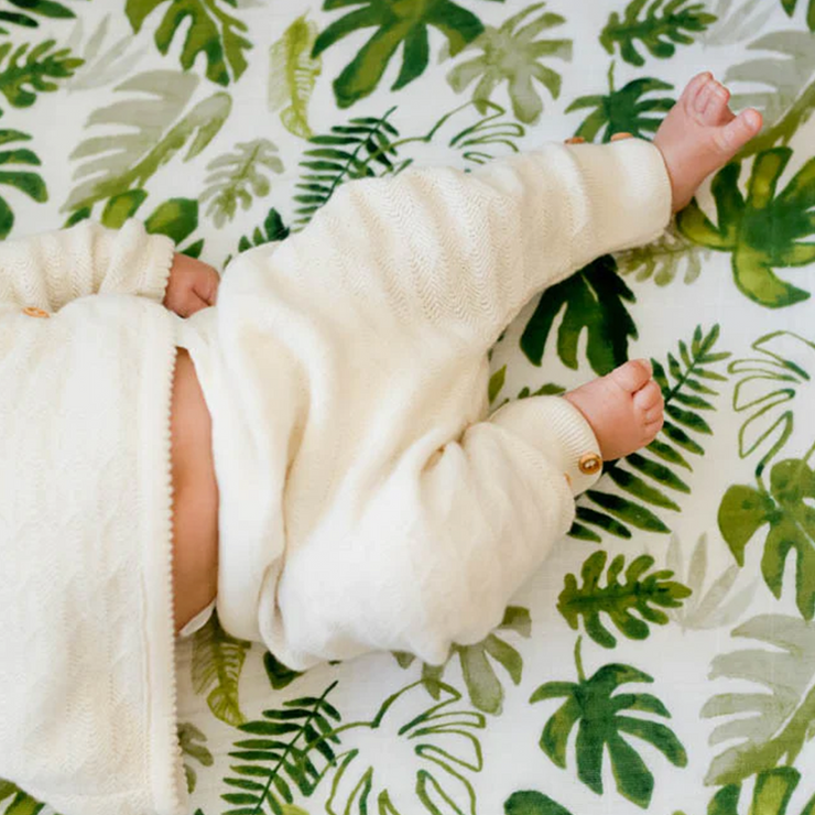 Little Unicorn Cotton Muslin Crib Sheet Tropical Leaf Little